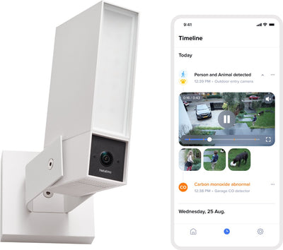 Caméra de sécurité Netatmo originale - caméra extérieure intelligente avec sirène - 2k+ HDR, détection AI, vision nocturne sirène 110 dB - Google Home, Apple Homekit Amazon Alexa - blanche