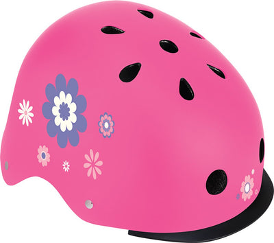Casque de vélo Globber - Elite Lights - XS S (réglable de 48 à 53 cm) - avec éclairage - rose avec imprimé floral