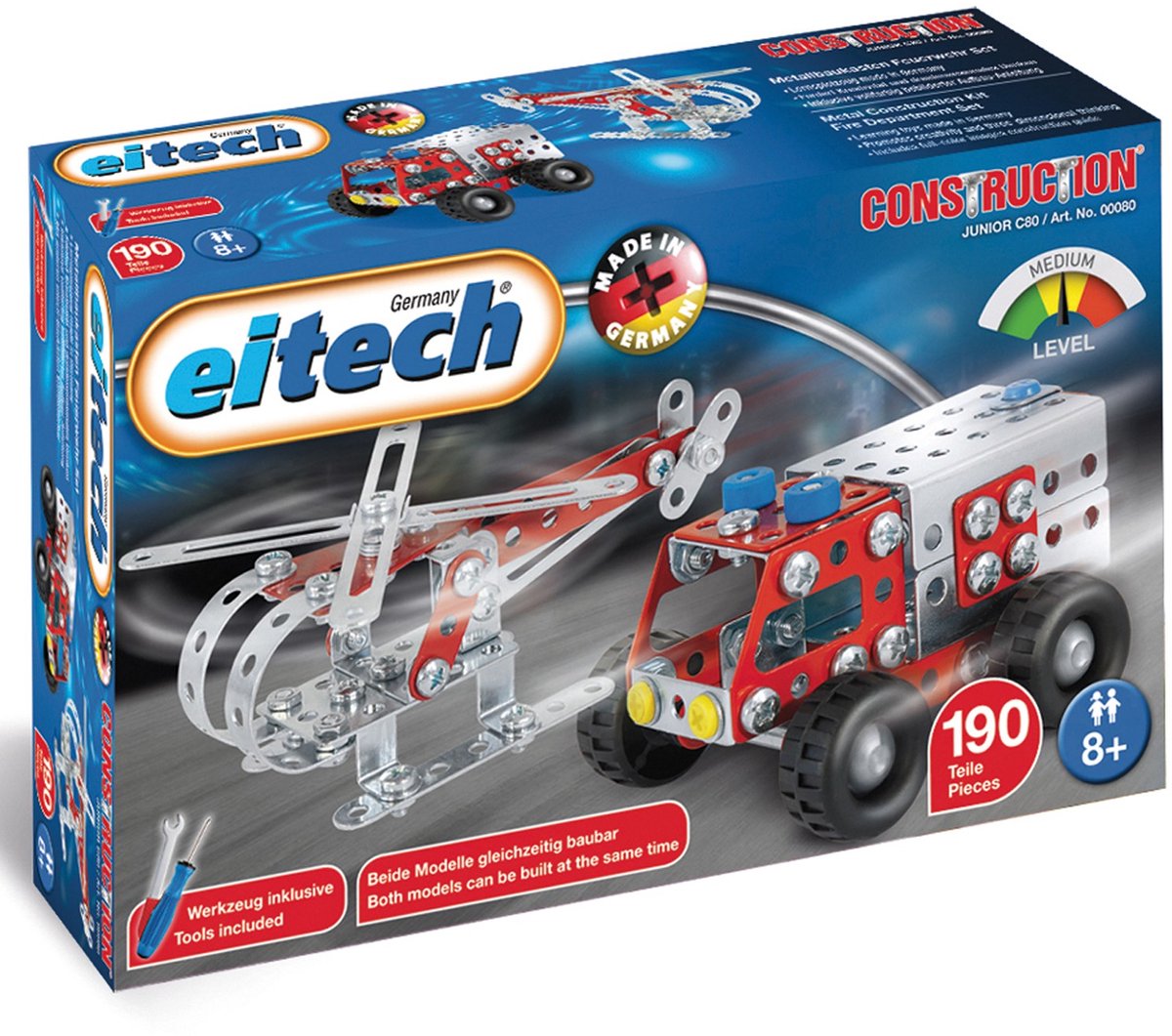 Eitech set de construction camion de pompier acier argent rouge 192 pièces
