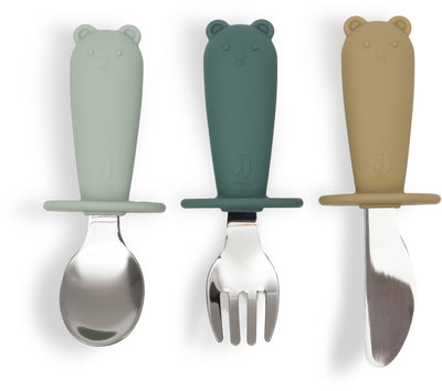 Ensemble de couverts bébé Jollein - couverts enfant en silicone - nuances jade