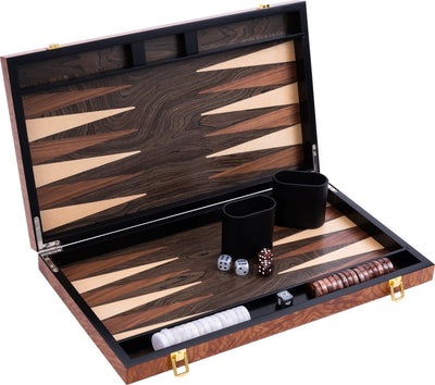 Backgammon Longfield 18 pouces - planche incrustée de bois d'aulne - caisse en bois de luxe - finition naturelle - coeur d'ange