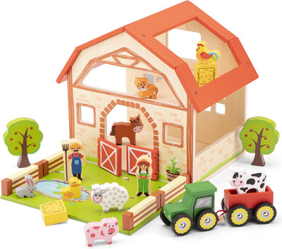 Ferme jouet en bois Woet ® - complète avec animaux, agriculteurs et tracteur - ensemble de jeu de ferme - jouets de jeu de rôle - à partir de 3 ans