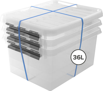 Sunware q-line boîte de rangement avec couvercle 36l - lot de 3 - gris transparent