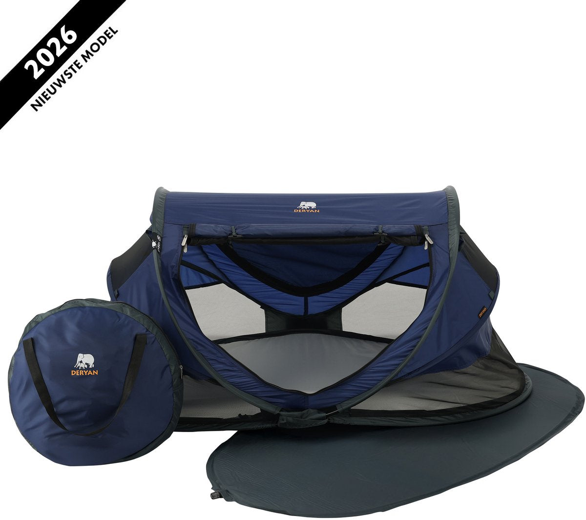 Lit de camping de luxe pour tout-petits Deryan avec matelas - lit de voyage pliable - lit de camping pour bébé - marine