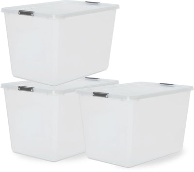 Boîte de rangement à clips Iris storage - 60l - rangement xxl - empilable - plastique - gris transparent - lot de 3