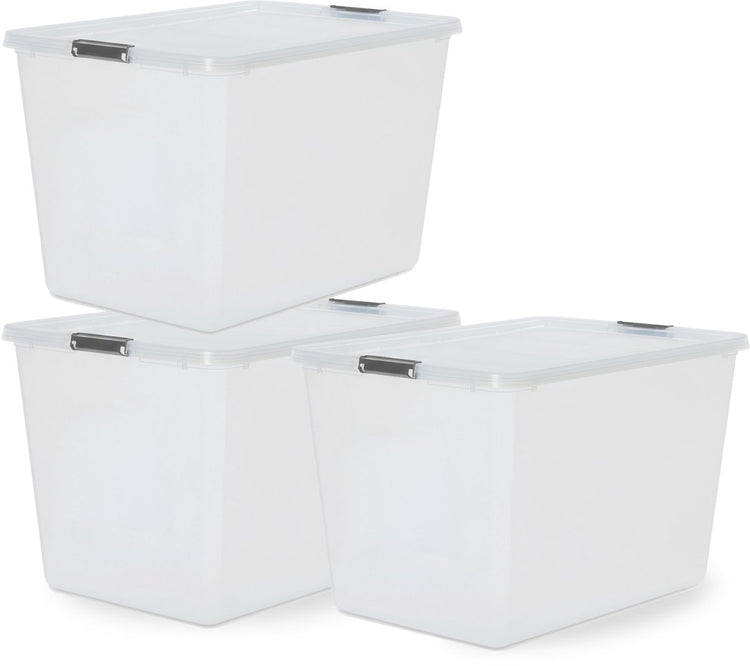 Boîte de rangement à clips Iris storage - 60l - rangement xxl - empilable - plastique - gris transparent - lot de 3