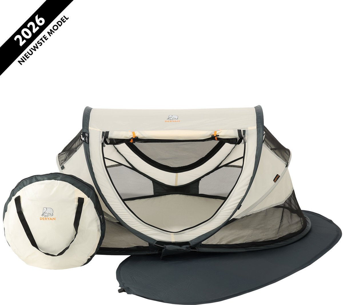 Lit de camping de luxe pour tout-petit Deryan - avec matelas autogonflant - crème
