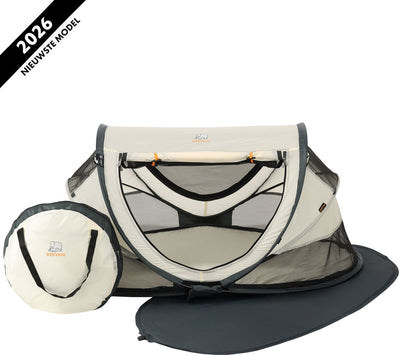 Lit de camping de luxe pour tout-petit Deryan - avec matelas autogonflant - crème