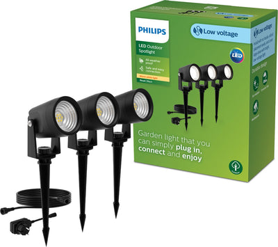Philips LED Philips Reuel Gardenlink - pack de 3 - lampe sur pied avec brochette - 24v - lumière blanc chaud; 2700k - noir - éclairage d'allée de jardin