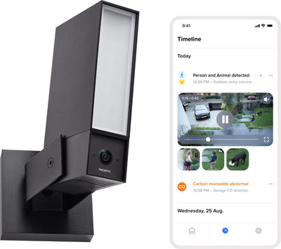 Caméra de sécurité Netatmo originale - caméra extérieure intelligente avec sirène - 2k+ HDR, détection AI, vision nocturne sirène 110 dB - Google Home, Apple Homekit Amazon Alexa - noir