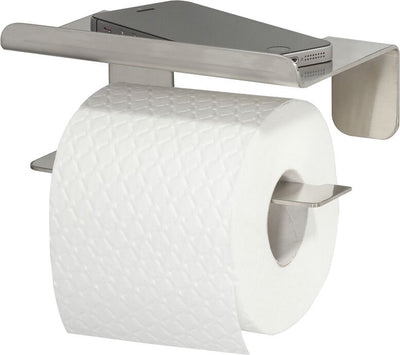 Col Tigre - Porte-rouleau WC avec étagère - sans perçage - Porte-rouleau WC autocollant - Inox brossé