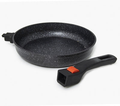 Poêle Korkmaz ornella 26 cm - poêle aluminium 2,5l avec poignée amovible - revêtement antiadhésif 5 couches - aspect marbre - pour induction et tous feux