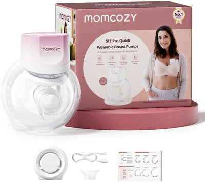 Tire-lait mains libres rapide Momcozy s12pro - 1 pièce - extra silencieux et compact - électrique - rechargeable - rose blanc - s12pro+