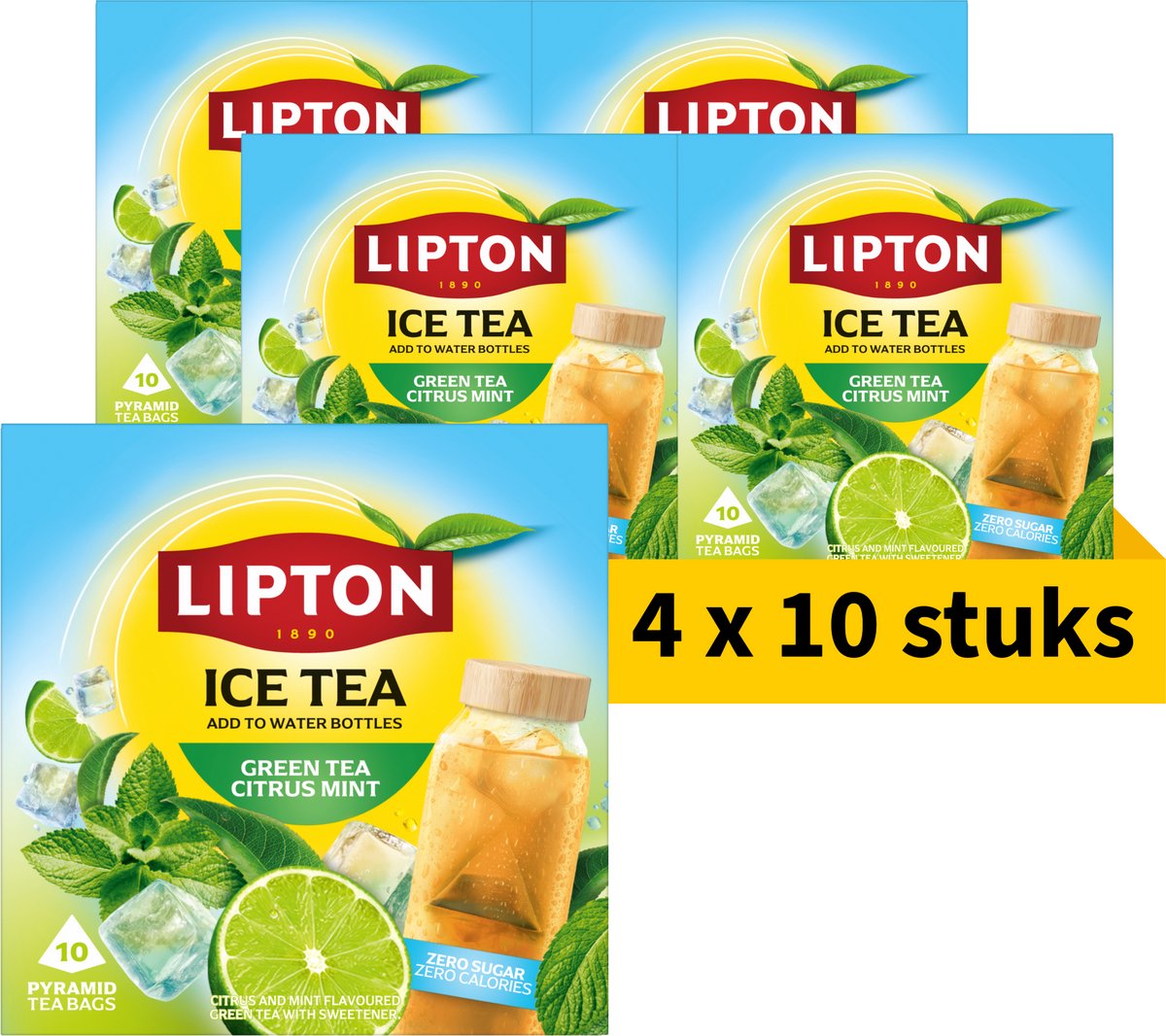 Lipton thé glacé thé vert agrumes menthe - 40 sachets de thé pyramide - thé vert agrumes menthe - 4 x 10 sachets - pack économique