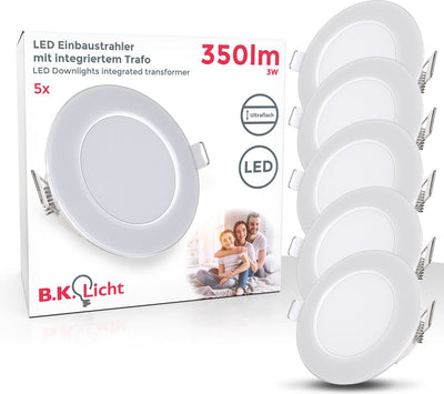 Briloner b.k.licht - Spots encastrables LED - lot de 5 - éclairage salle de bain - spots - ip65 - lumière blanc neutre 4 000 K - 350lm - 3w - ø8,6 cm