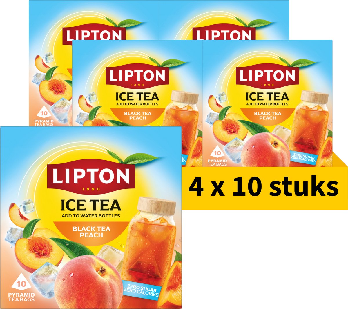 Lipton Ice Tea Thé noir pêche - 40 sachets de thé pyramidal - Thé noir pêche - 4 x 10 sachets - pack économique