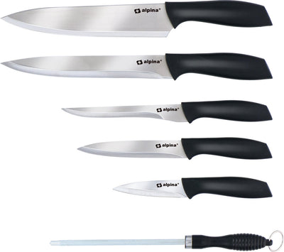 Set de couteaux Alpina - 8 pièces - couteau de chef, couteau à découper, couteau à désosser, couteau universel et couteau d'office - avec aiguiseur de couteaux - incl. 2 planches à découper