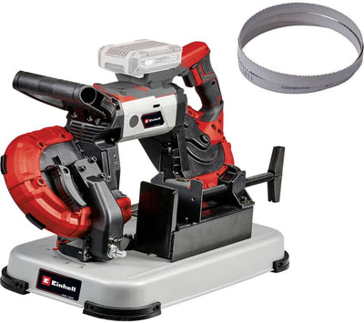 Scie à ruban sans fil Einhell te-mb 18 127 u li solo - power x-change - 18 v li-ion - vitesse de coupe : 120 m min - hauteur de coupe : 115 mm - largeur de coupe : 127 mm - réglage de l'angle 0° à 47° - incl. 2x ruban de scie - excl. batterie et chargeur