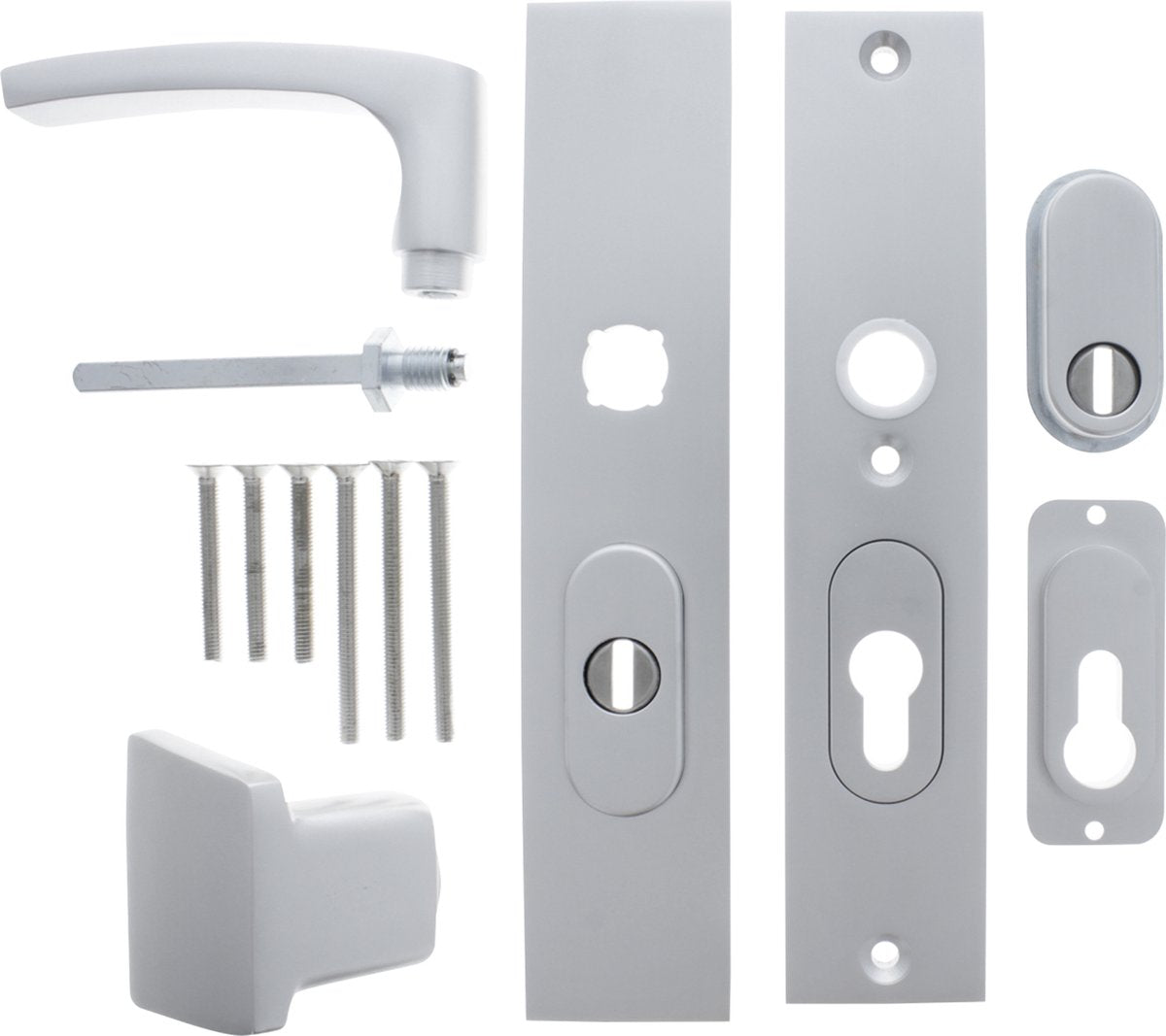 Ferrures de sécurité Starx avec protection contre la traction du noyau - ferrures de porte en aluminium - poignée poussoir - bouclier long pc55 pc72mm