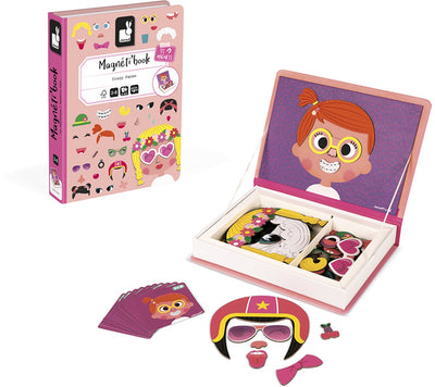 Janod - livre magnétique - crazy faces girls - coffret de jeu livre magnétique