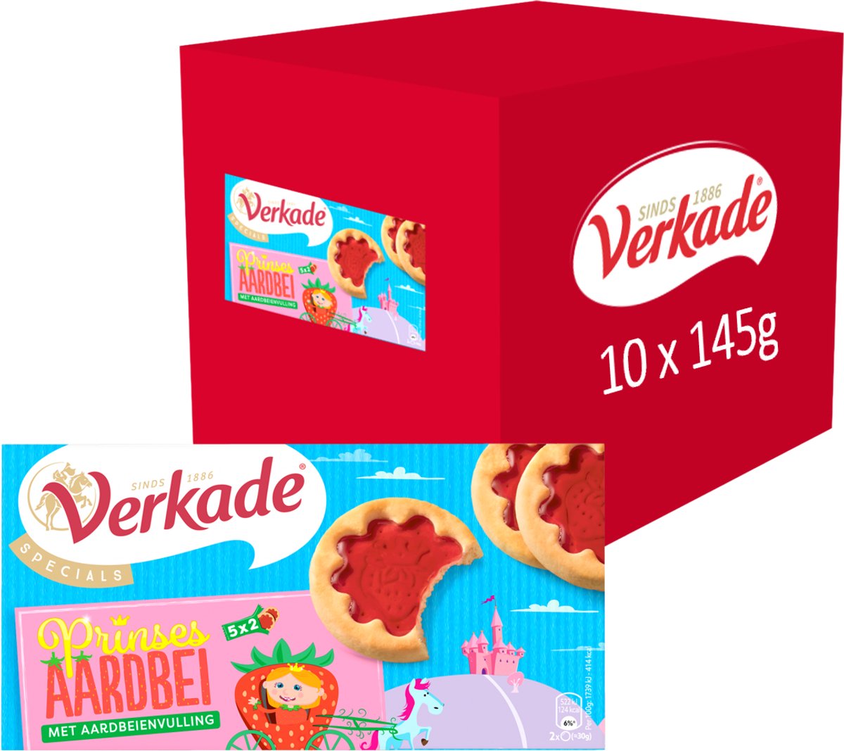Verkade - cookie - biscuits princesse aux fraises - 10 x 145 grammes