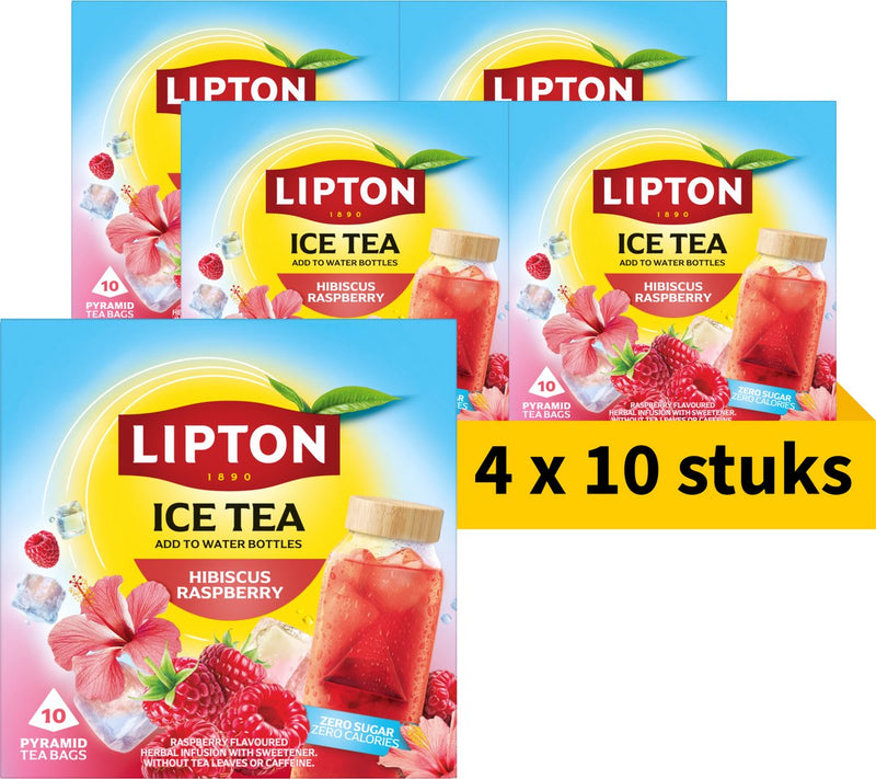 Lipton Ice Tea Hibiscus Framboise - 40 sachets de thé pyramidal - Thé framboise hibiscus - 4 x 10 sachets - Pack économique