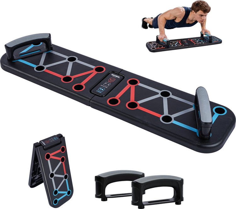 Planche de pompes Hush Sport - avec poignées - avec positions d'entraînement à code couleur - pour la poitrine, les épaules, les bras et le dos - facilement pliable et portable - max. 150kg
