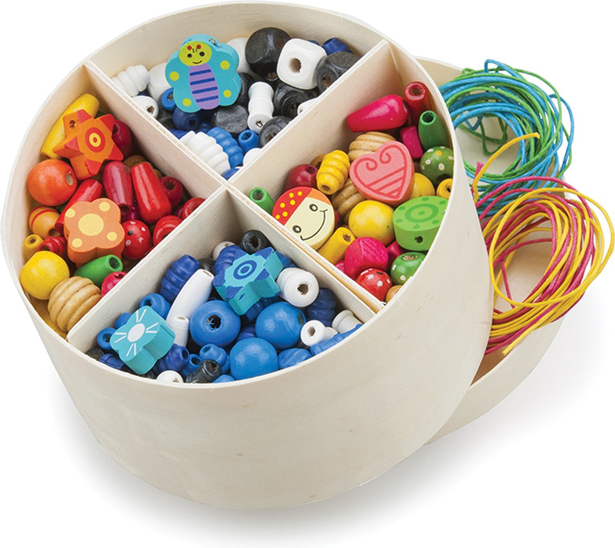 Woet ® perles à enfiler en bois en boîte - 640 perles colorées + 8 lacets - petit ensemble de perles pour enfants - jeux d'enfilage éducatifs - à partir de 3 ans