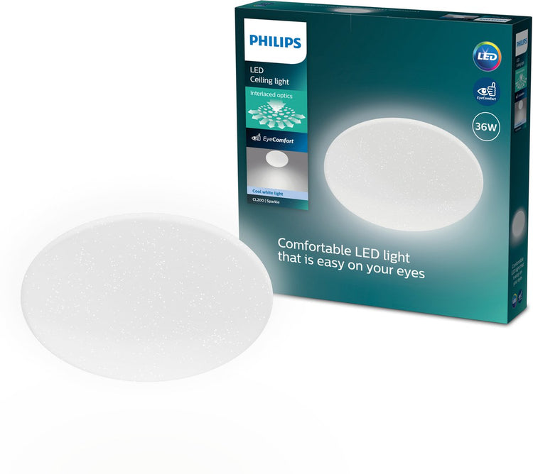 Plafonnier Philips moiré - effet pailleté - lumière blanc froid : 4000k - diamètre : 42 cm - 36w - rond - blanc