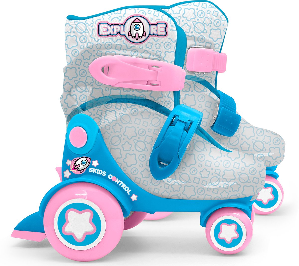Patins à roulettes Stamp « explore » pour filles, bleu rose avec coque transparente, tailles 23-26