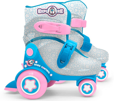 Patins à roulettes Stamp « explore » pour filles, bleu rose avec coque transparente, tailles 23-26