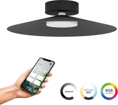 Plafonnier intelligent Eglo connect.z conomavilla-z - ø 45 cm - noir et blanc - lumière blanche rgb réglable - dimmable - zigbee