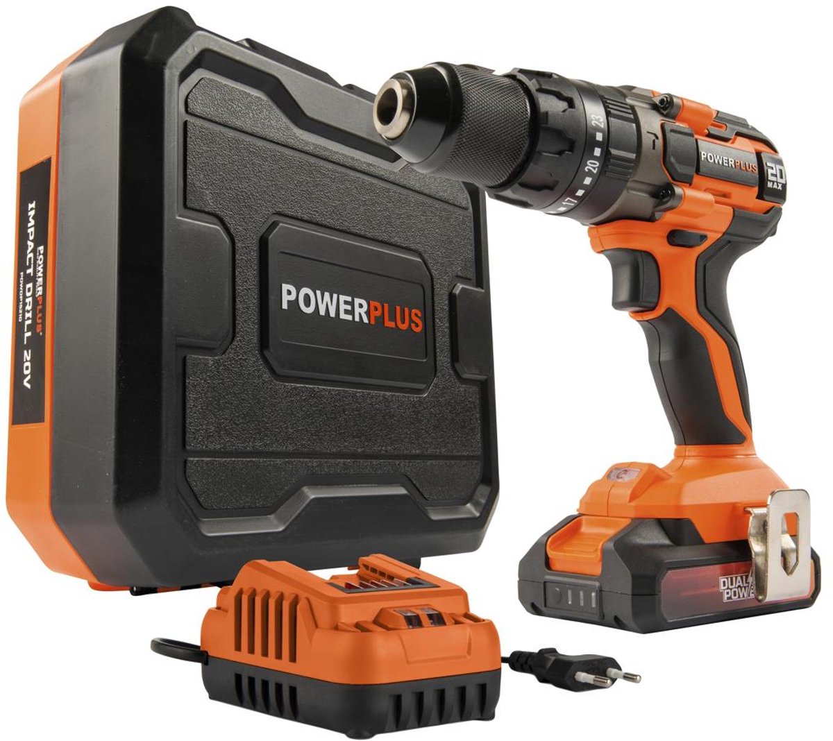 Vis et perceuse à percussion Powerplus powdp15211 - perceuse à percussion 20v - incl. batterie 20v 2,0ah et chargeur 2,0a