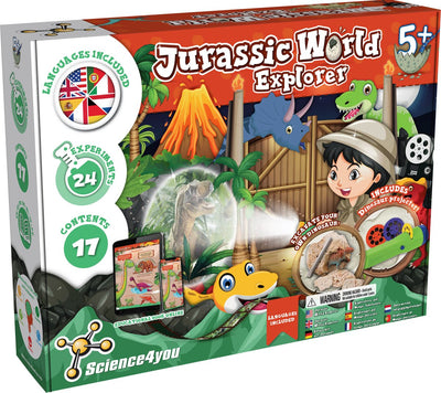 Science 4 you science4you explorateur du monde jurassique – kit vocal – projecteur dinosaure, excavation de fossiles, éruption volcanique – pour les enfants de 5 ans et plus