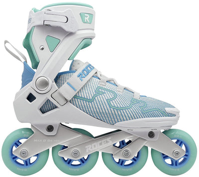 Patins à roues alignées Roces r-evo 84 – 84 mm – botte souple – confort supplémentaire stabilité – verrouillage du talon entrée facile – abec-7 – patins à roues alignées fitness – femme – blanc bleu azur – taille 40