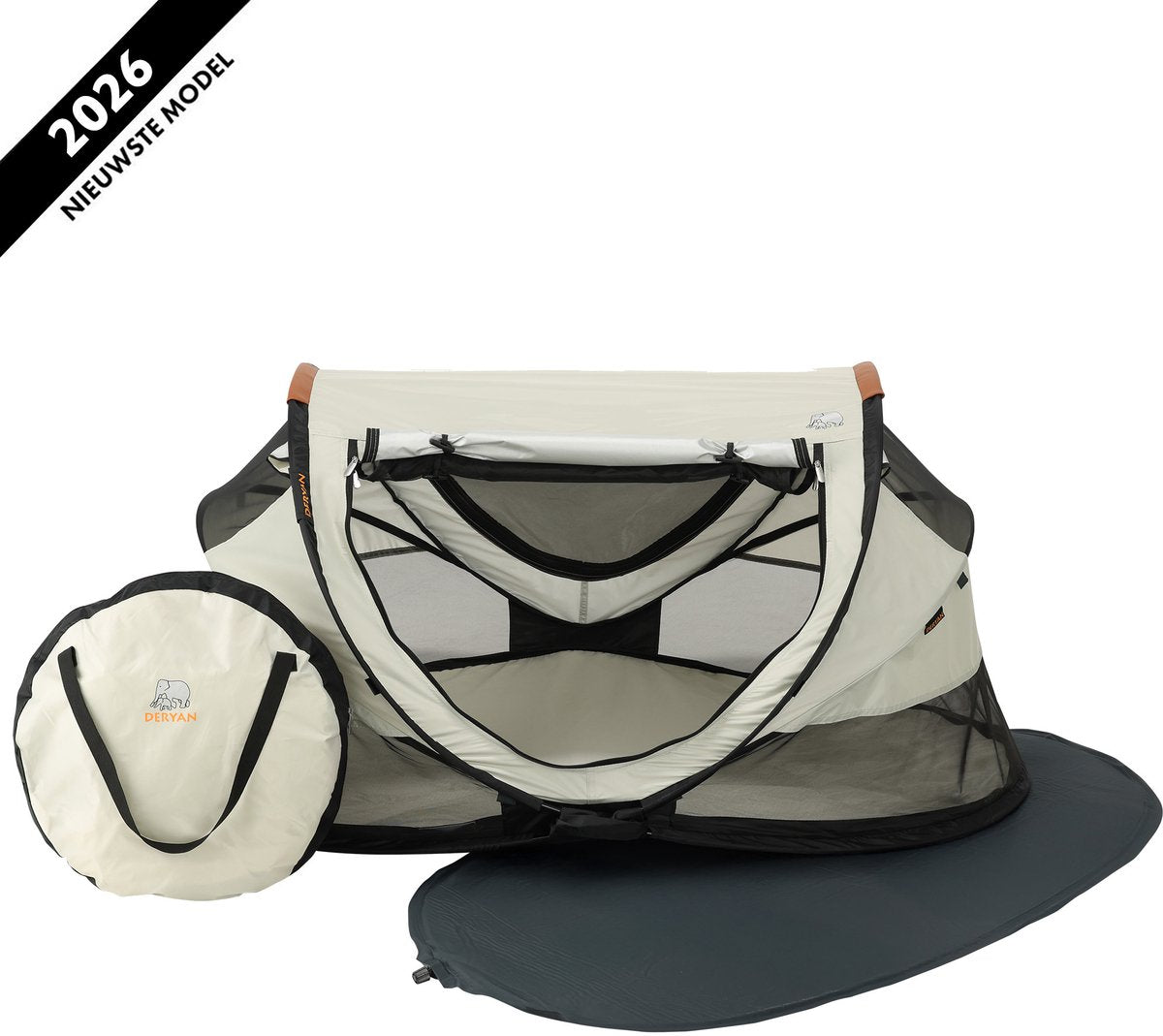 Lit de camping de luxe pour tout-petits Deryan avec matelas - lit de voyage pliable - lit de camping pour bébé - ivoire