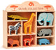 Jouets à feuilles tendres Animaux en bois à feuilles tendres - Ensemble d'animaux de safari - 8 figurines différentes - avec étagère de présentation - 3 ans