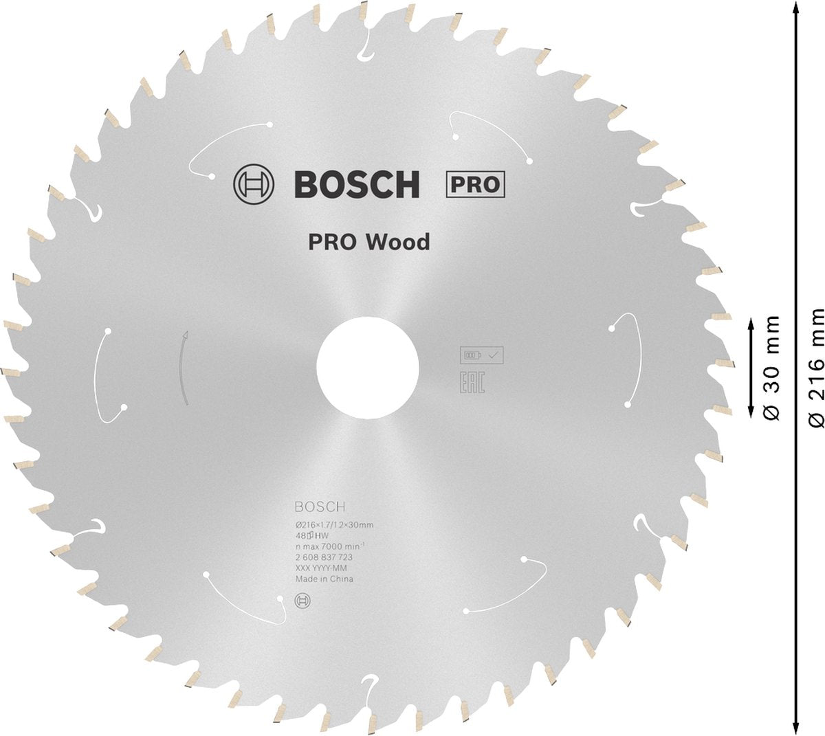Bosch Professional Pro Wood - Lame de scie circulaire - Lame de scie circulaire sans fil, 216 x 1,7 x 30 mm, T48