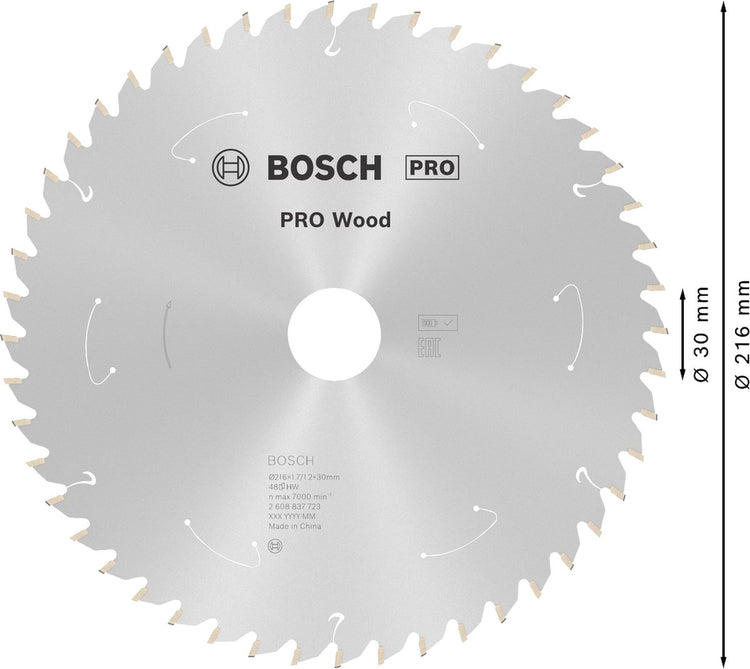 Bosch Professional Pro Wood - Lame de scie circulaire - Lame de scie circulaire sans fil, 216 x 1,7 x 30 mm, T48