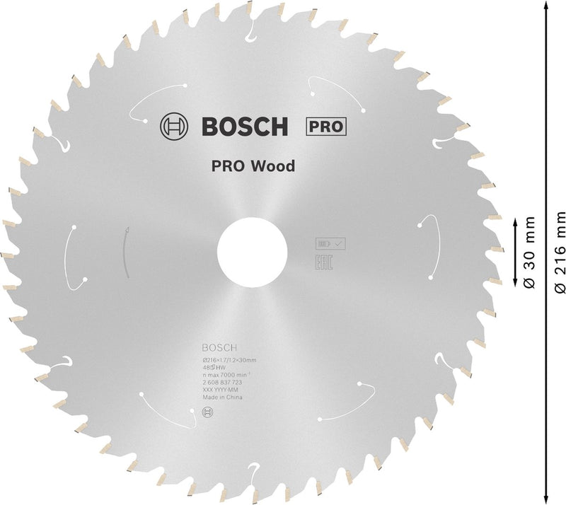 Bosch Professional Pro Wood - Lame de scie circulaire - Lame de scie circulaire sans fil, 216 x 1,7 x 30 mm, T48