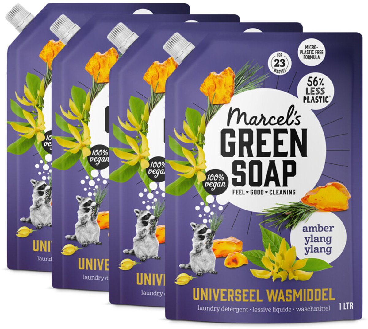 Recharge lessive universelle savon vert Marcel's - ylang ylang ambre - 4 x 1l - 92 lavages