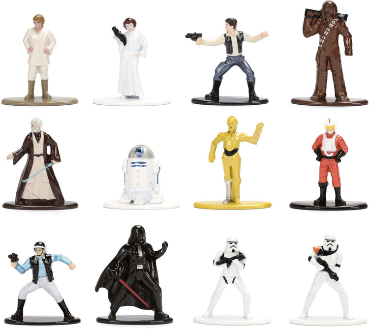 Jada - Figurine Disney - Pack de 12 nano figurines Star Wars - Han Solo - Leya - Luke Skywalker - Obi Wan Kenobi - C3PO - R2D2 - Chewbacca - Stormtrooper - Dark Vador - Pilote rebelle
