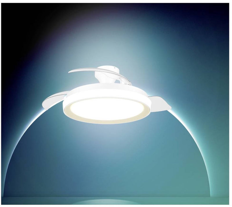 Philips LED Ventilateur de plafond Philips Bliss avec lampe LED intégrée - 3 pales rétractables, diamètre : 106 cm - 4500 lumens - lumière blanche réglable de 2700k à 6500k - dimmable jusqu'à 5% - télécommande - blanc avec or