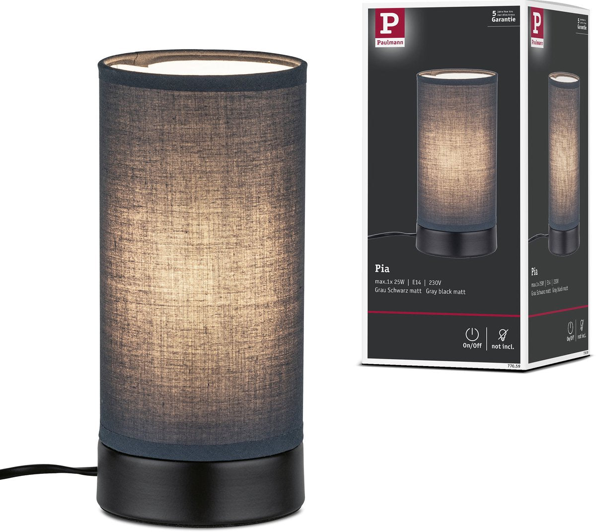 Lampe de table LED Paulmann pia e14 max. 25w noir mat
