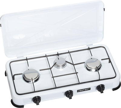 Réchaud de camping Campart ko-6383 - réchauds de camping 3 brûleurs - réchaud à gaz avec brûleur en acier inoxydable - blanc