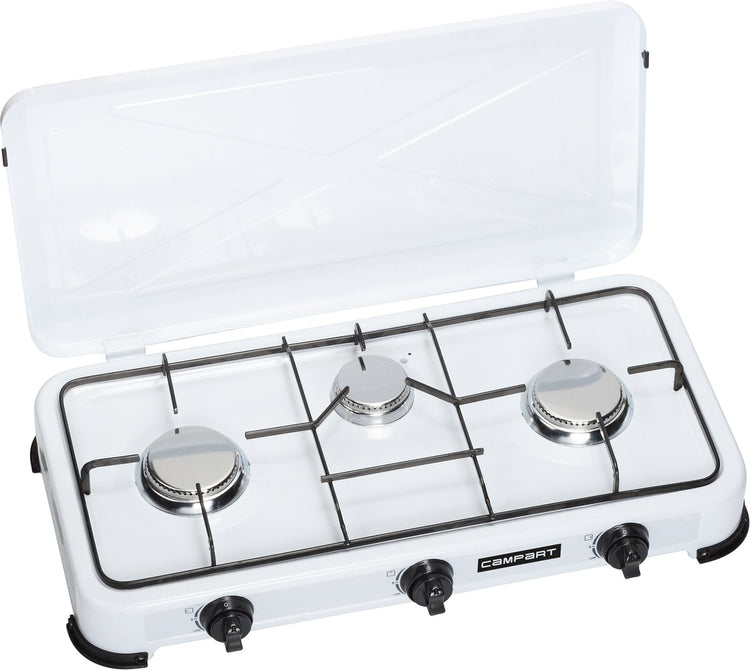 Réchaud de camping Campart ko-6383 - réchauds de camping 3 brûleurs - réchaud à gaz avec brûleur en acier inoxydable - blanc