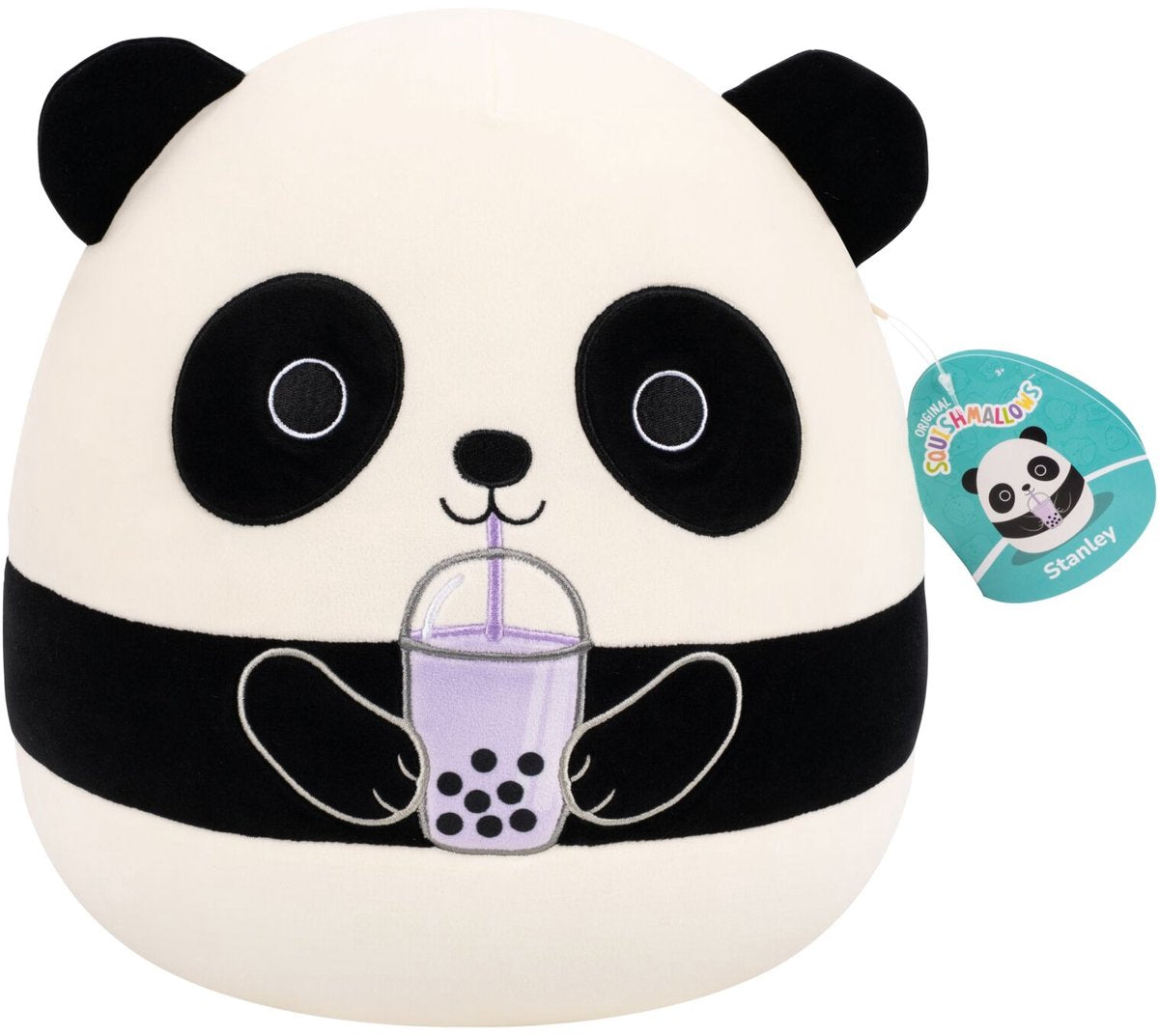Squishmallows - peluche moyenne - (stanley - panda noir et blanc avec boba) - 30cm