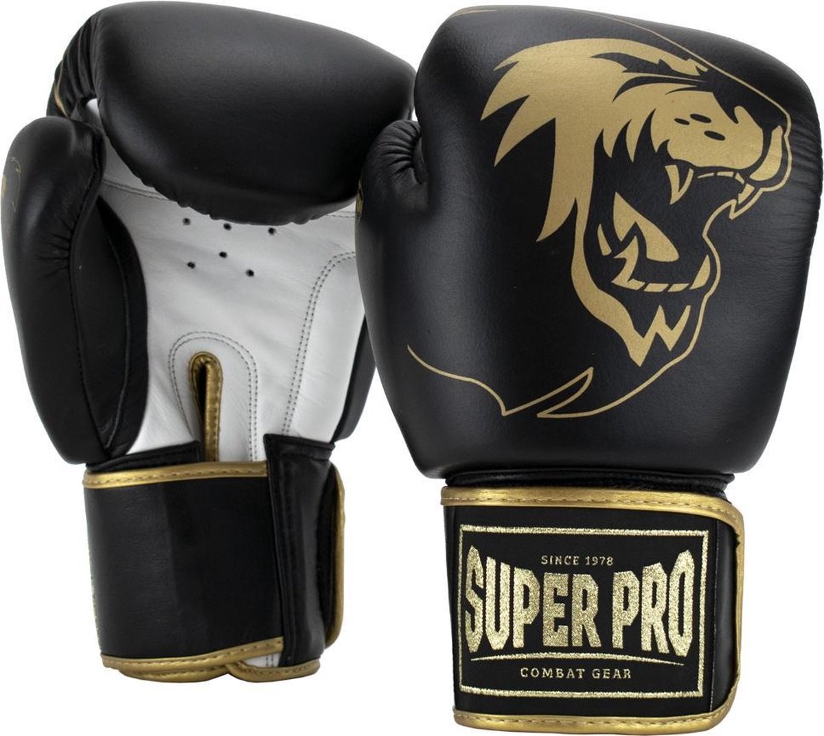 Super pro combat gear Warrior se gants de boxe en cuir (kick) noir or blanc 16oz
