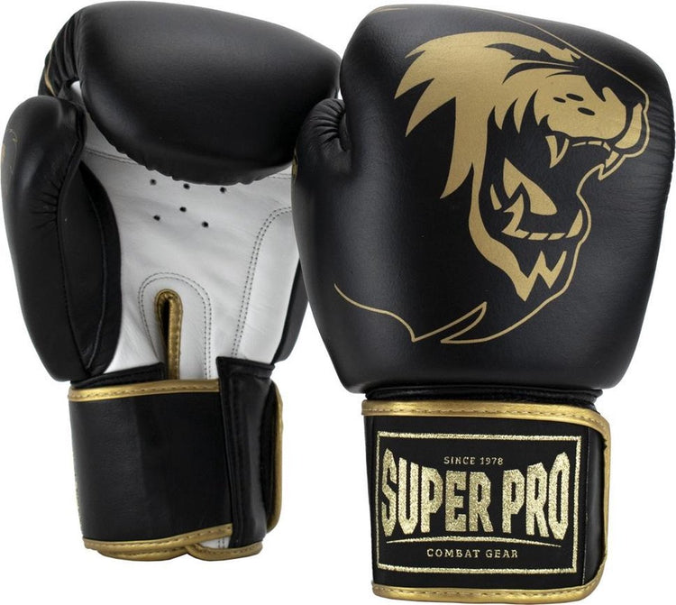 Super pro combat gear Warrior se gants de boxe en cuir (kick) noir or blanc 16oz