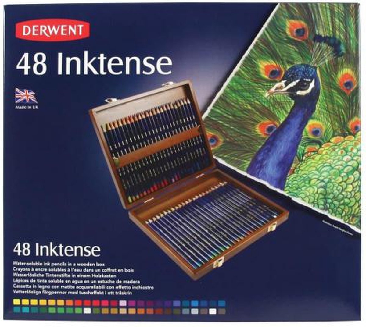 Derwent - boîte en bois pour crayons Inktense avec 48 crayons